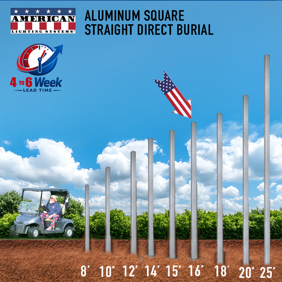 16 Foot Aluminum Square Straight Direct Burial 4in .188 Thickness