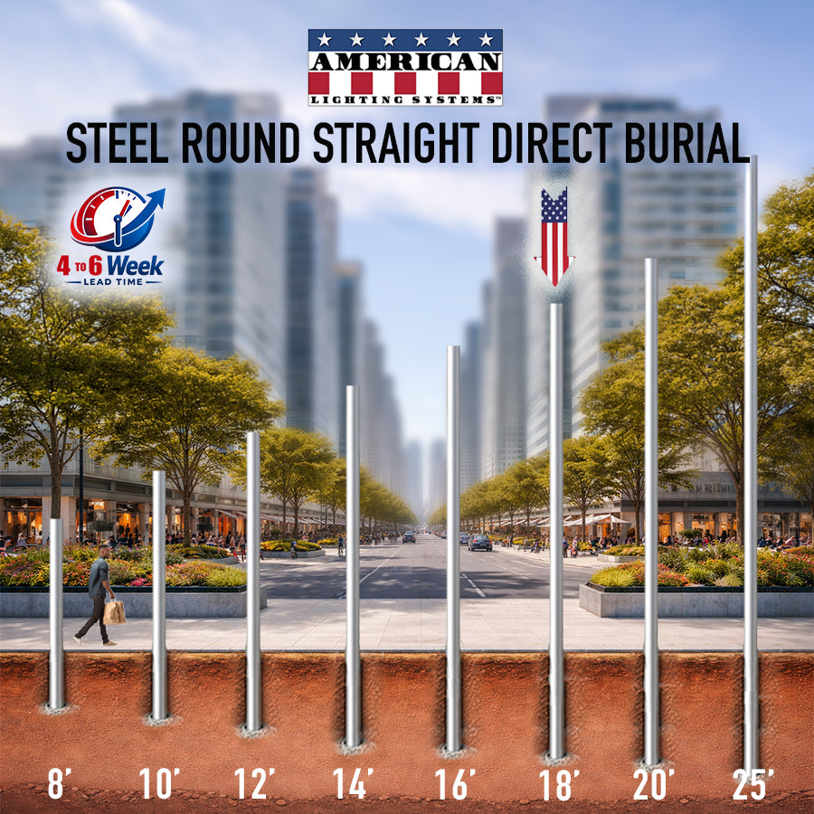 18 Foot Steel Round Straight Direct Burial 5in 11 Gauge
