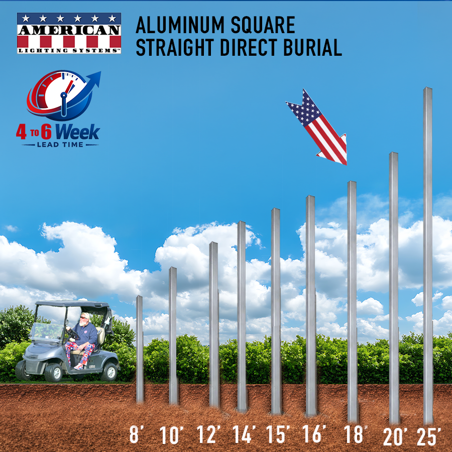 18 Foot Aluminum Square Straight Direct Burial 5in .188 Thickness