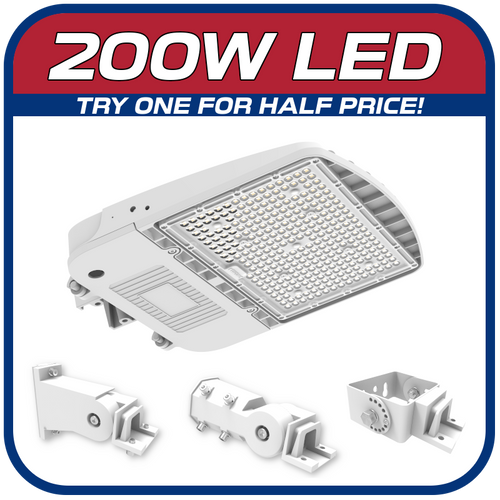 200W LED Shoebox Parking Lot Fixture White Finish