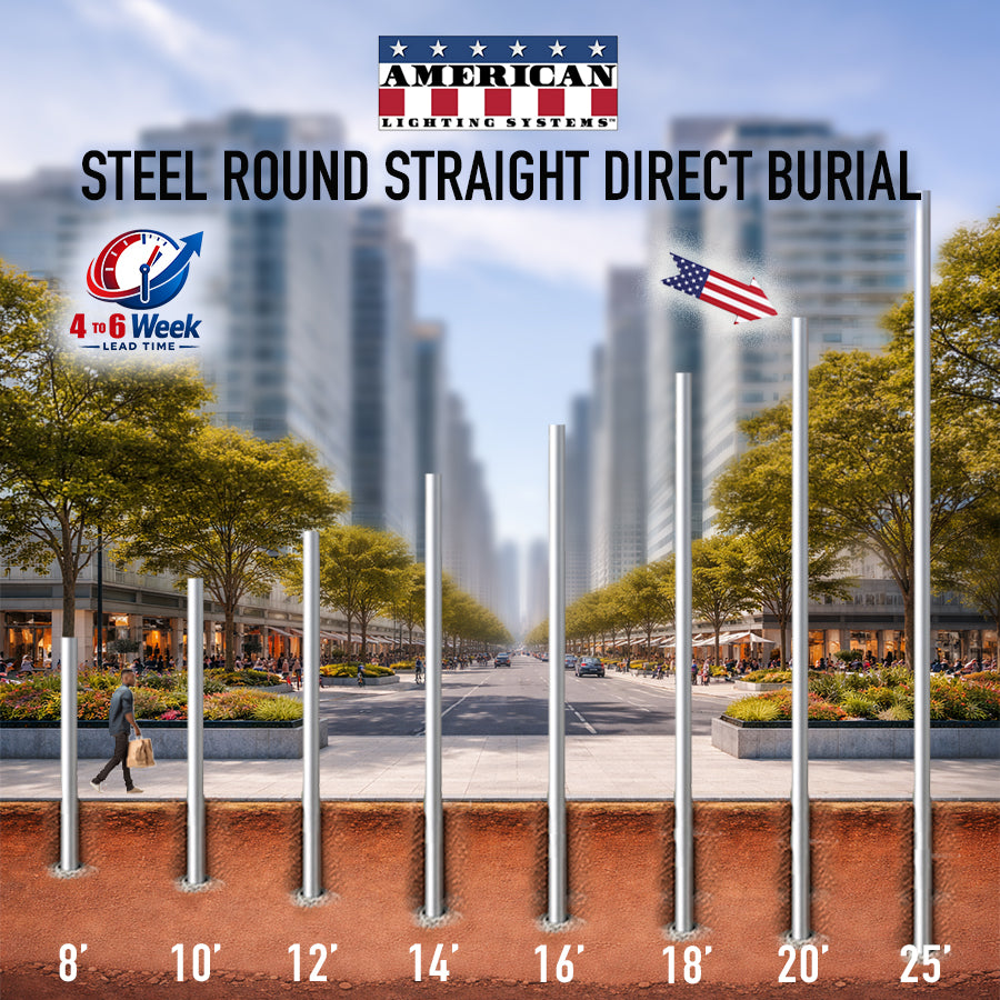 20 Foot Steel Round Straight Direct Burial 5in 11 Gauge