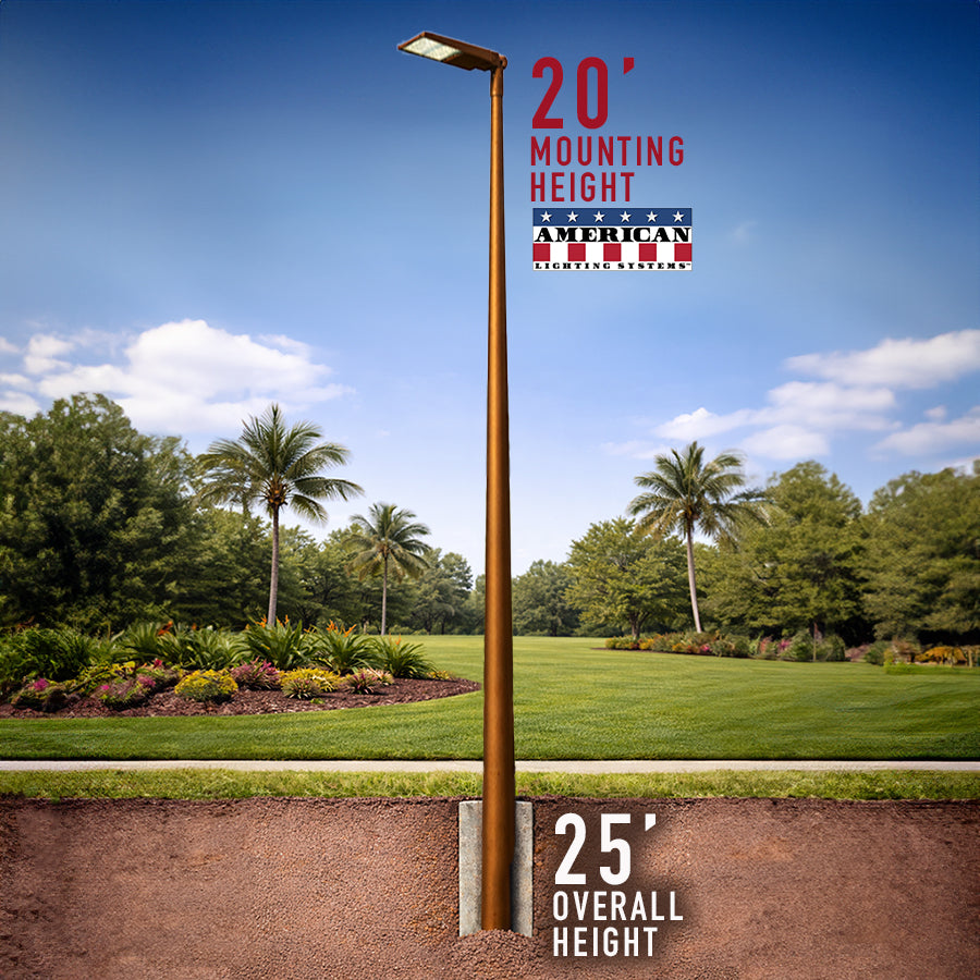 20 Foot Fiberglass Commercial Pole Mounting Height Round Tapered Direct Burial
