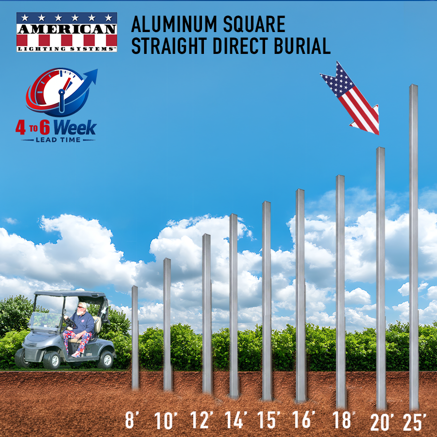 20 Foot Aluminum Square Straight Direct Burial 6in .25 Thickness