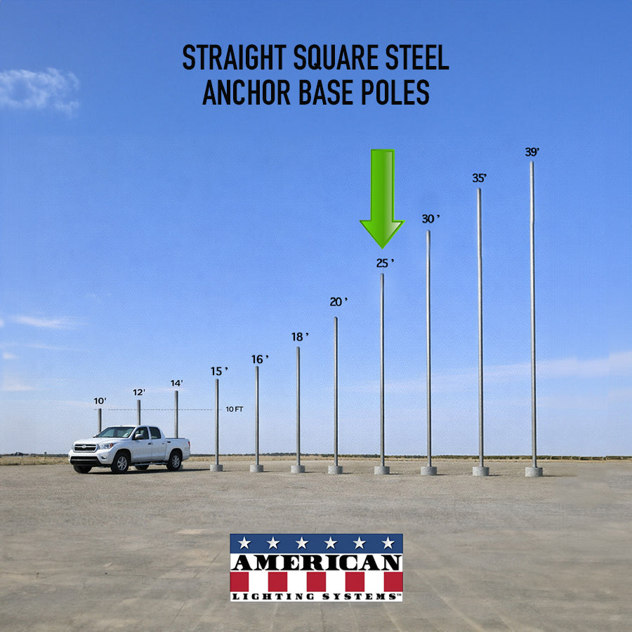 25 Foot Commercial Light Pole Straight Square Steel Anchor Base 4in 7