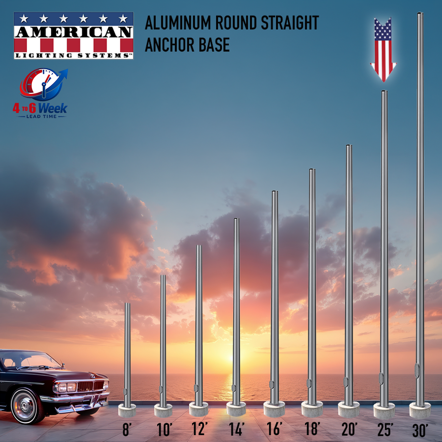 25 Foot Aluminum Round Straight Anchor Base 6in