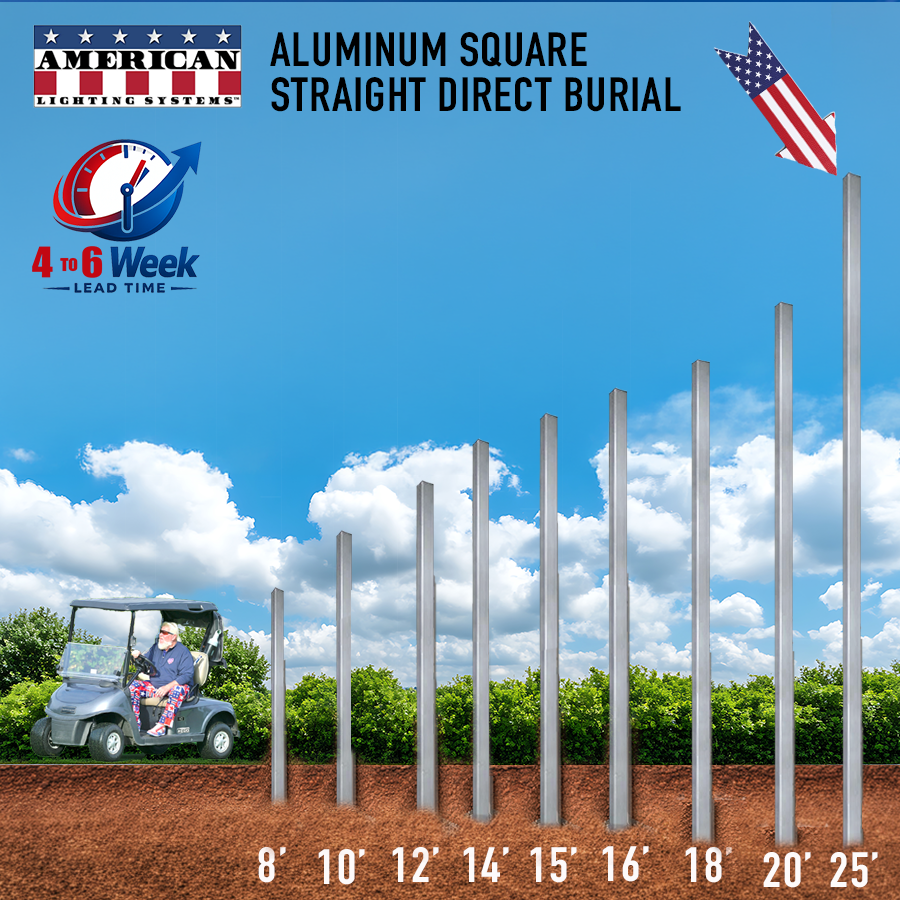 25 Foot Aluminum Square Straight Direct Burial 6in .188 Thickness