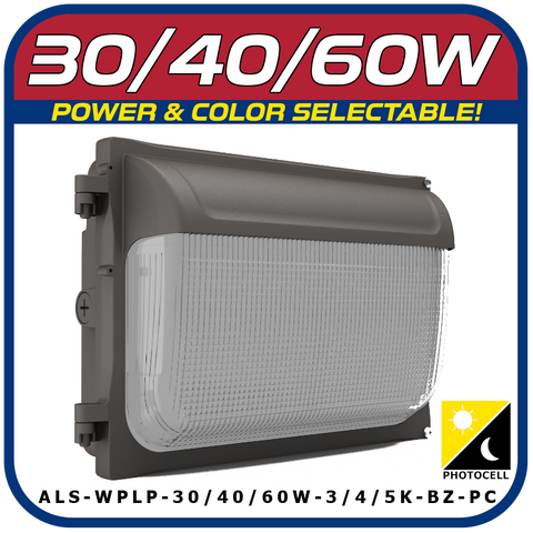 30W/40W/60W LED POWER & COLOR SELECTABLE WALL PACK W/PHOTOCELL