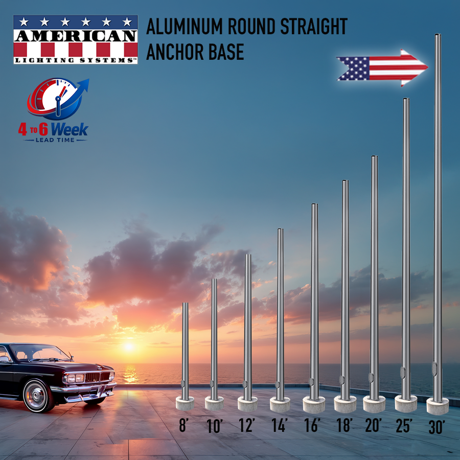 30 Foot Aluminum Round Straight Anchor Base 6in