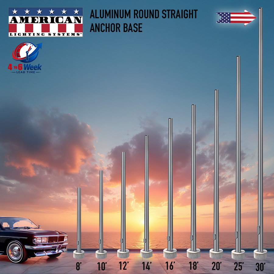 30 Foot Aluminum Round Straight Anchor Base 6in
