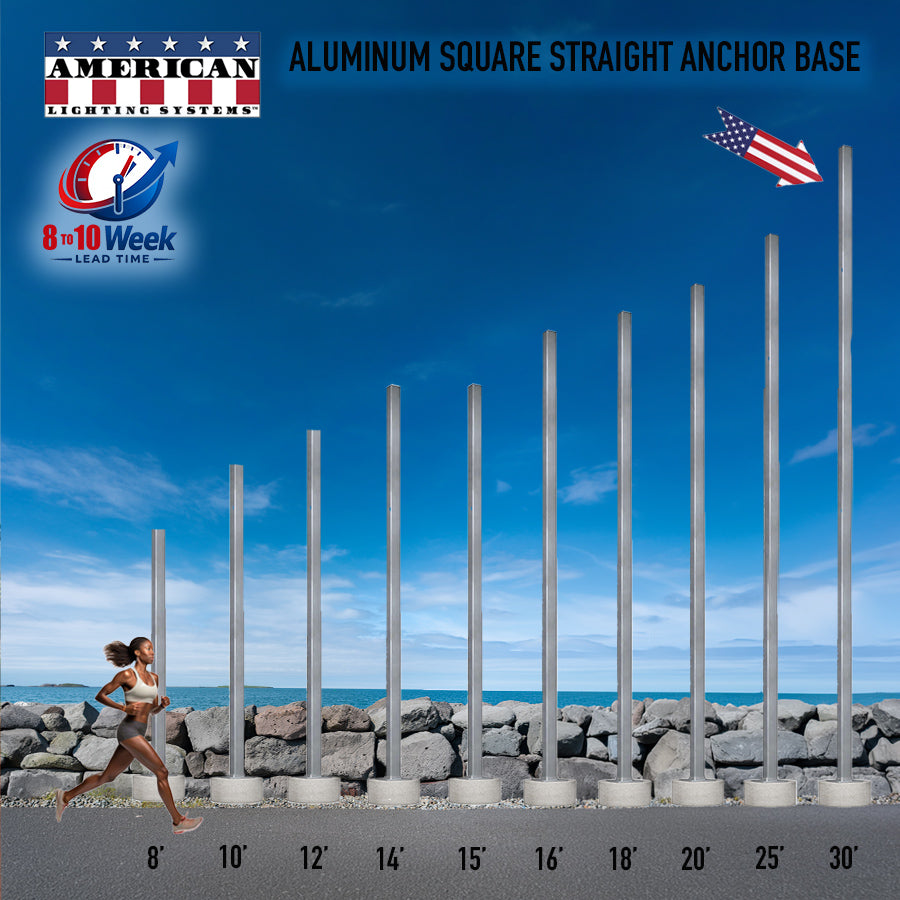 30 Foot Aluminum Square Straight Anchor Base 6in