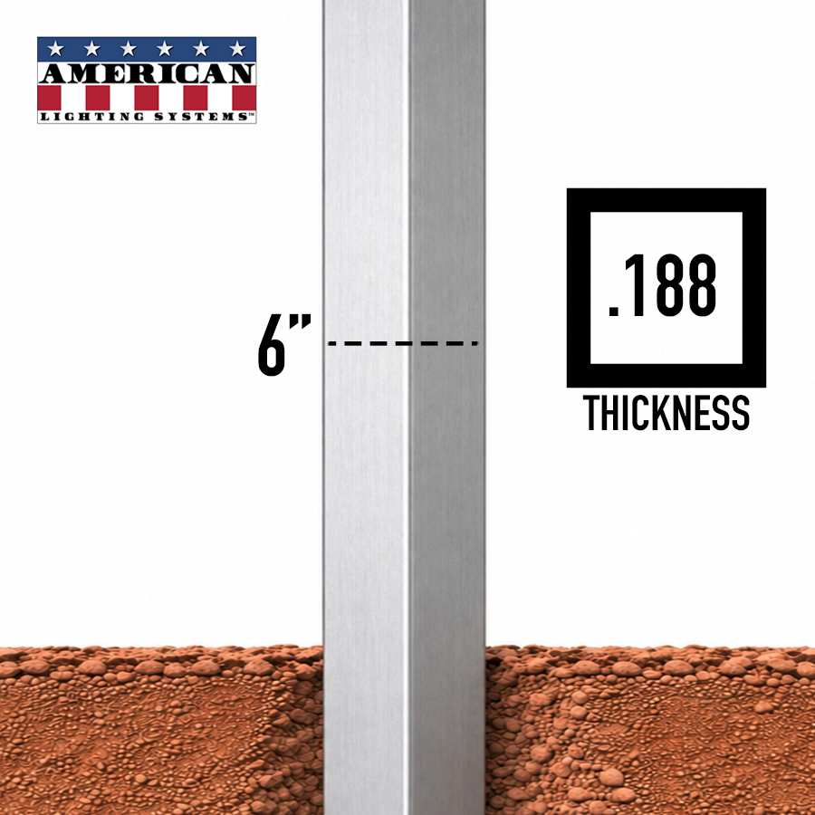 20 Foot Aluminum Square Straight Direct Burial 6in .188 Thickness