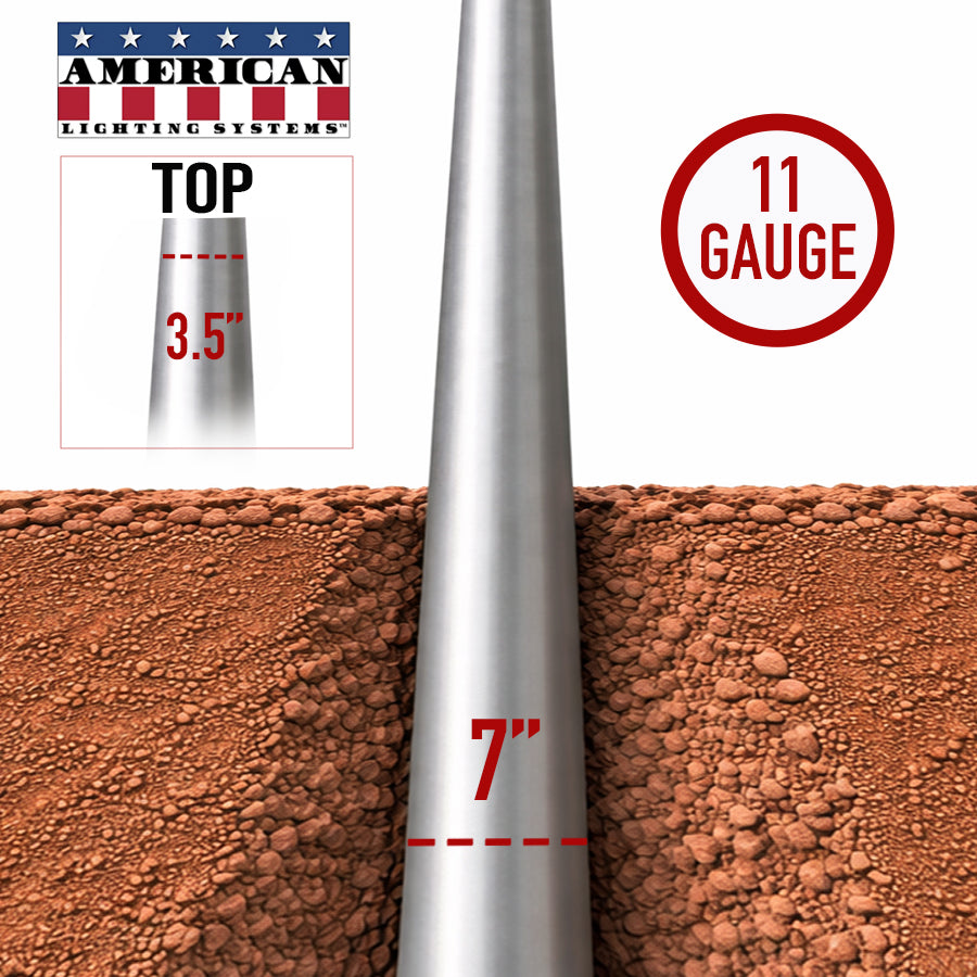 25 Foot Steel Round Tapered Direct Burial 11 Gauge