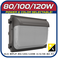 80W/100W/120W LED POWER & COLOR SELECTABLE WALL PACK W/PHOTOCELL