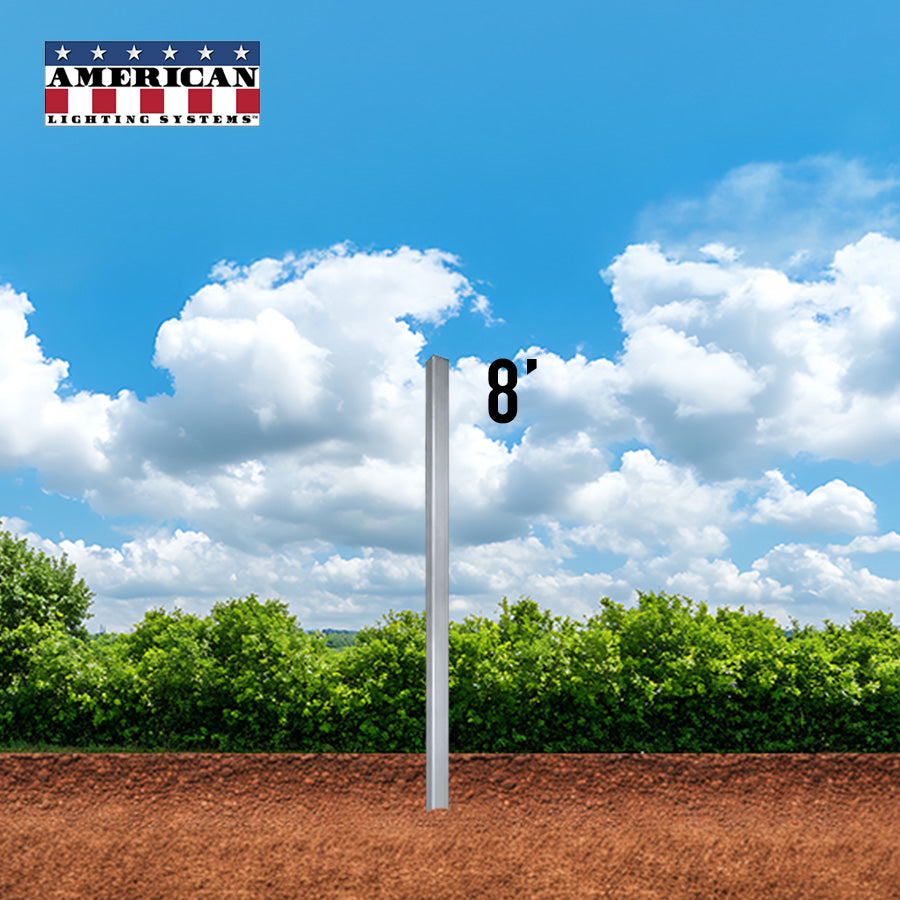 8 Foot Aluminum Square Straight Direct Burial 4in .125 Thickness
