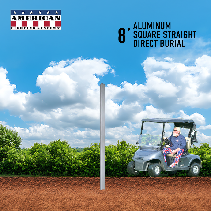 8 Foot Aluminum Square Straight Direct Burial 4in .125 Thickness