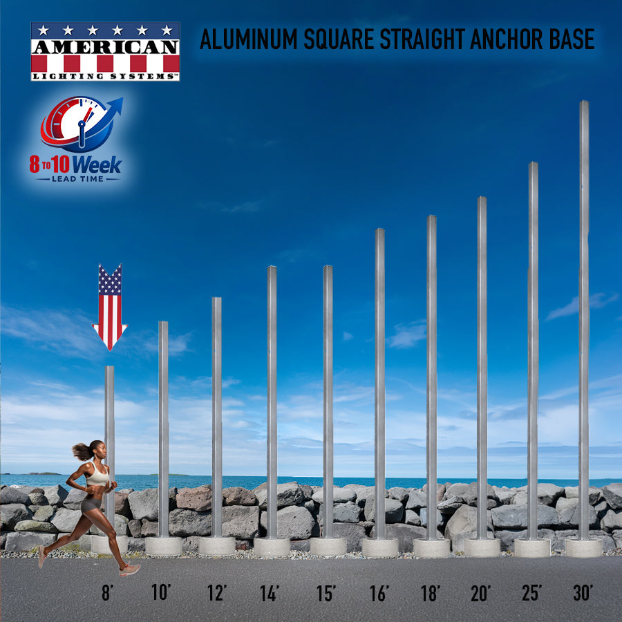 8 Foot Aluminum Square Straight Anchor Base 4in