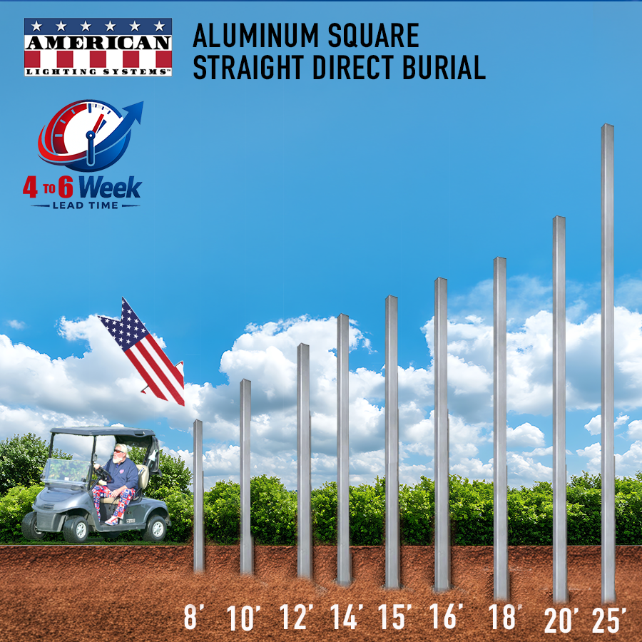 8 Foot Aluminum Square Straight Direct Burial 4in .125 Thickness