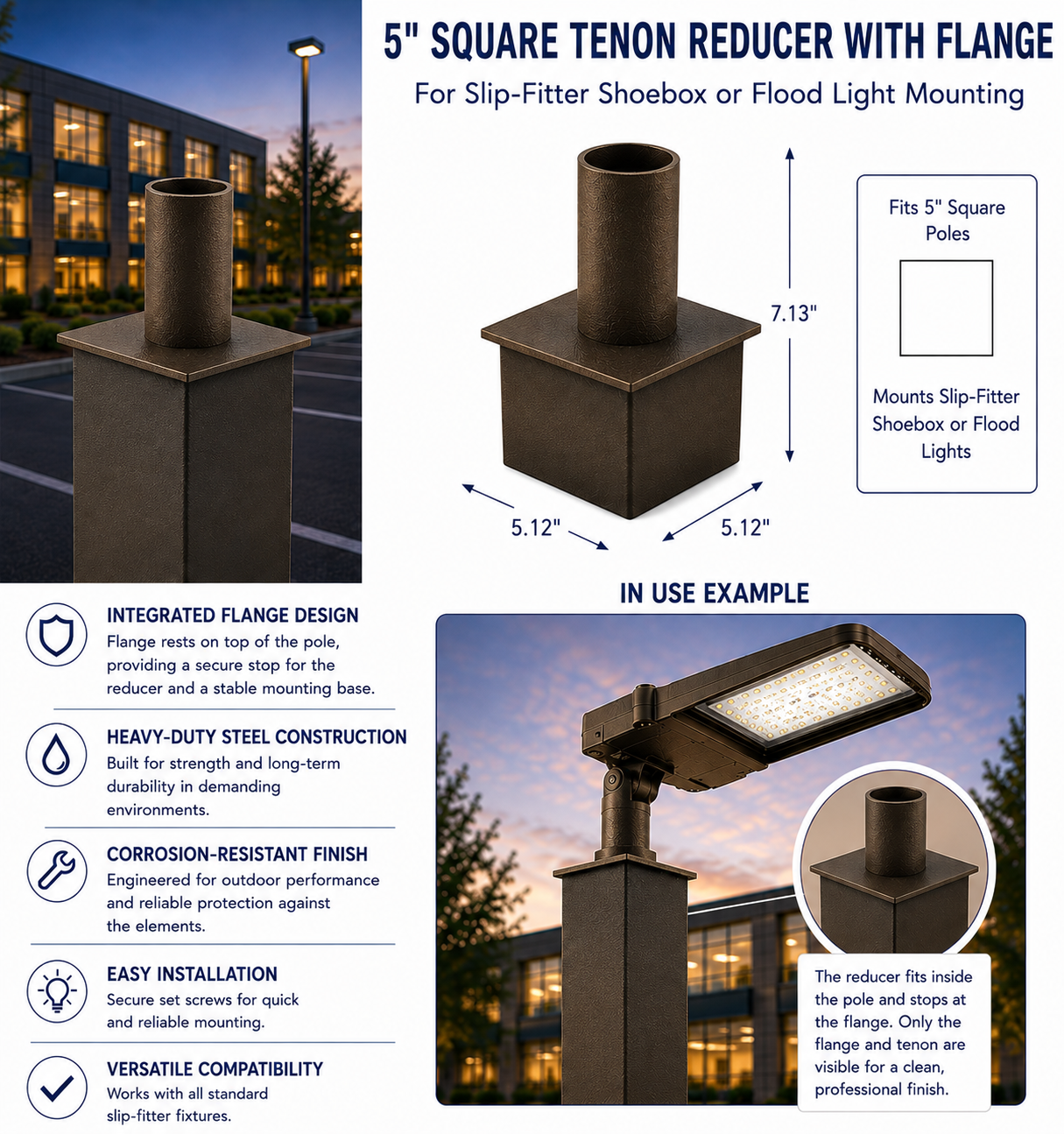 5 Inch Square Tenon Reducer with flange