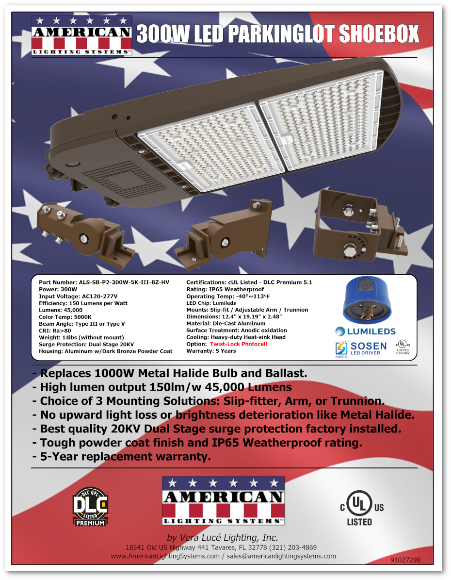 300W LED Performance II Series Shoebox Parking Lot Fixture