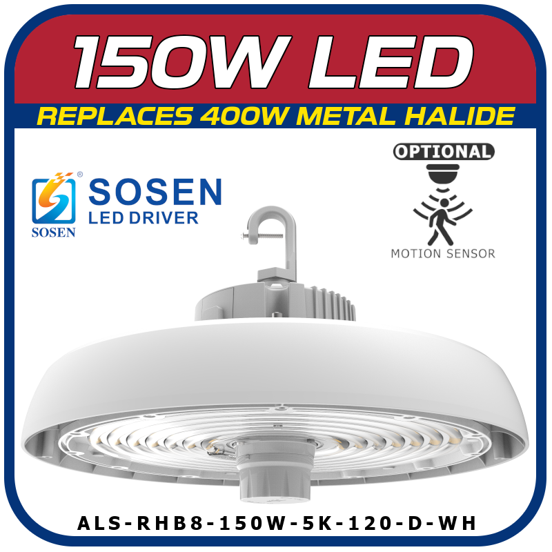 150W LED 8th Generation Round High Bay Fixture White Finish