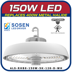 150W LED 8th Generation Round High Bay Fixture White Finish