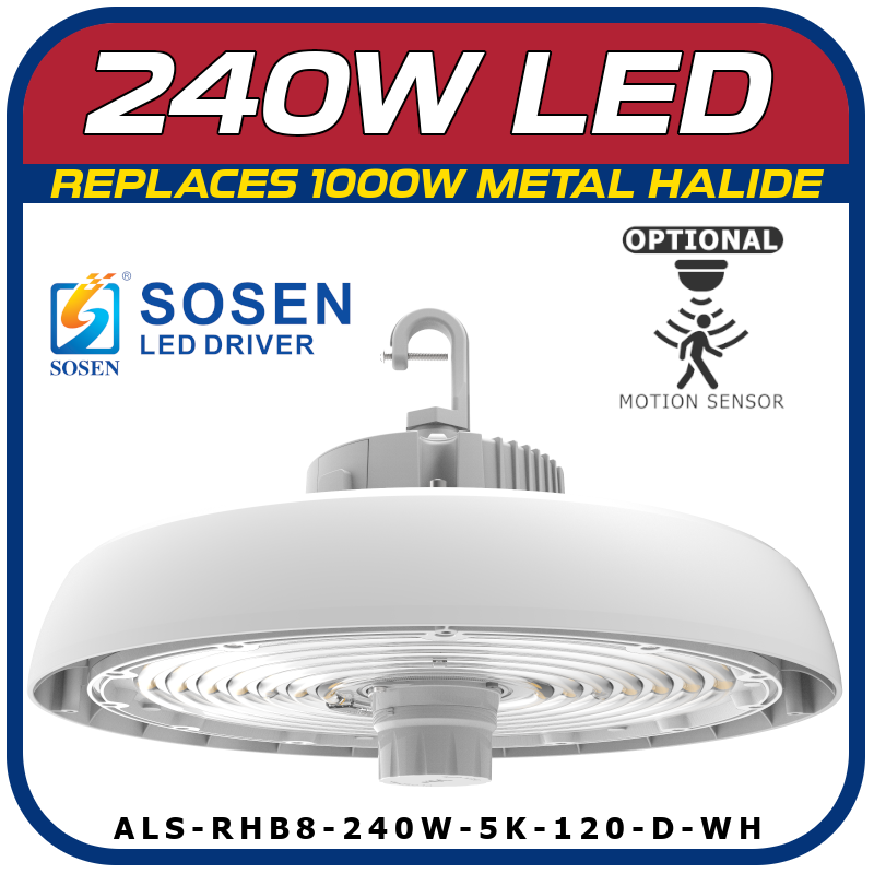 240W LED 8th Generation Round High Bay Fixture White Finish