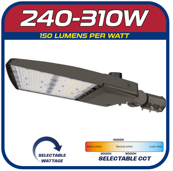 240/260/280/310W Selectable Shoebox w/Slip-Fitter