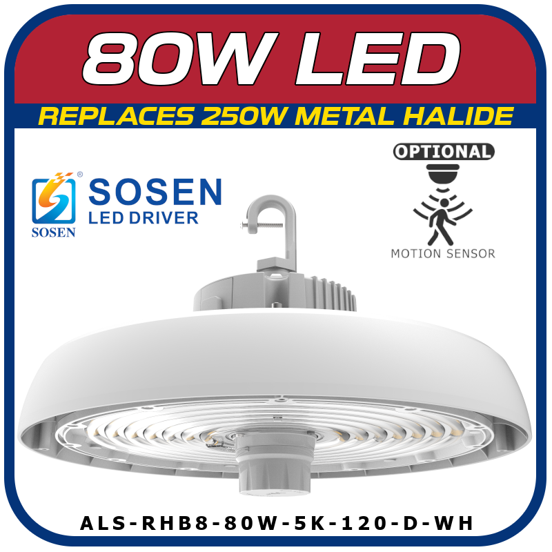 80W LED 8th Generation Round High Bay Fixture White Finish
