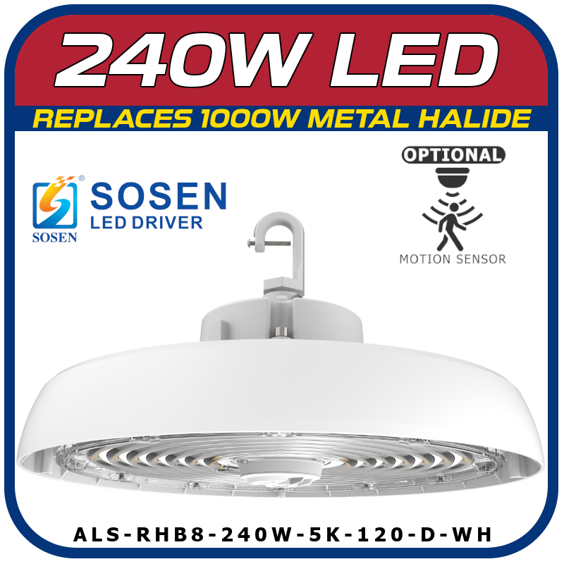 240W LED 8th Generation Round High Bay Fixture White Finish