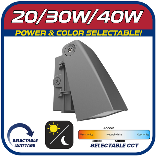 20/30/40W CCT ARCHITECTURAL 90° ROTATING WALL PACK w/Photocell