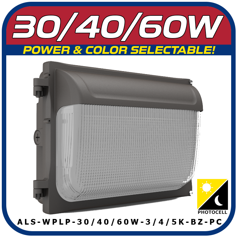 30/40/60W POWER & COLOR SELECTABLE LOW PROFILE WALL PACK W/PHOTOCELL