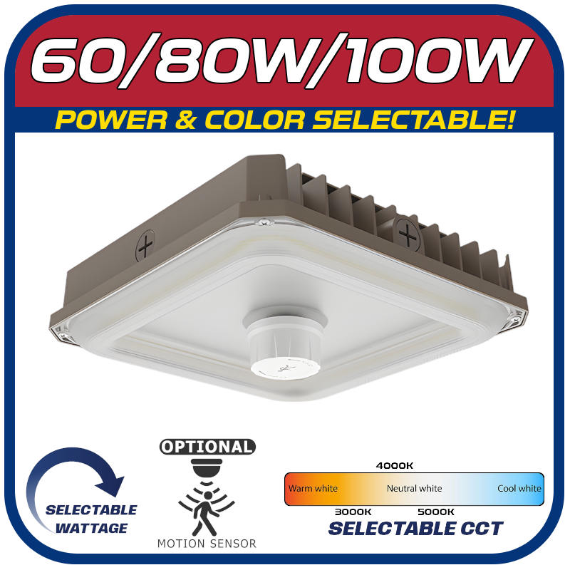 60/80/100W LED Square Canopy Light Bronze