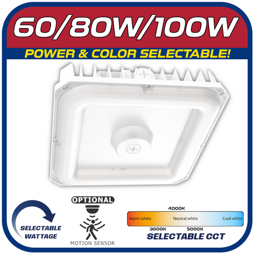 60/80/100W LED Square Canopy Light White