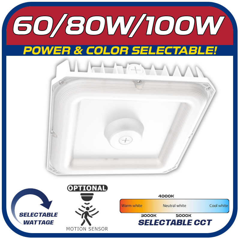 60/80/100W LED Square Canopy Light White