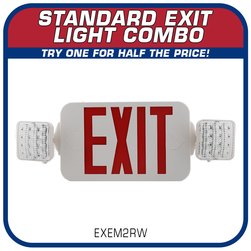Standard Exit Light Combo — Red Letters & White Housing