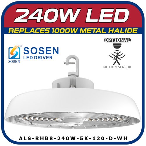 240W LED Round High Bay White Finish