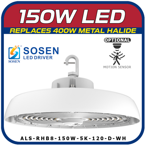 150W LED Round High Bay White Finish