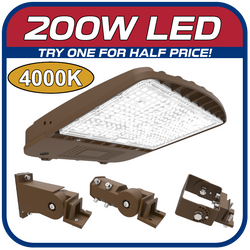 <<4000K>> 200W LED Performance II Series Shoebox Parking Lot Fixture