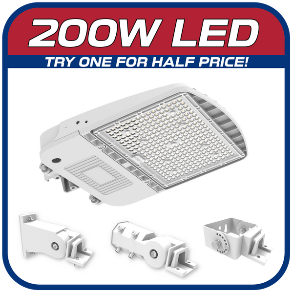 200W LED Performance II Series Shoebox Parking Lot Fixture White Finish