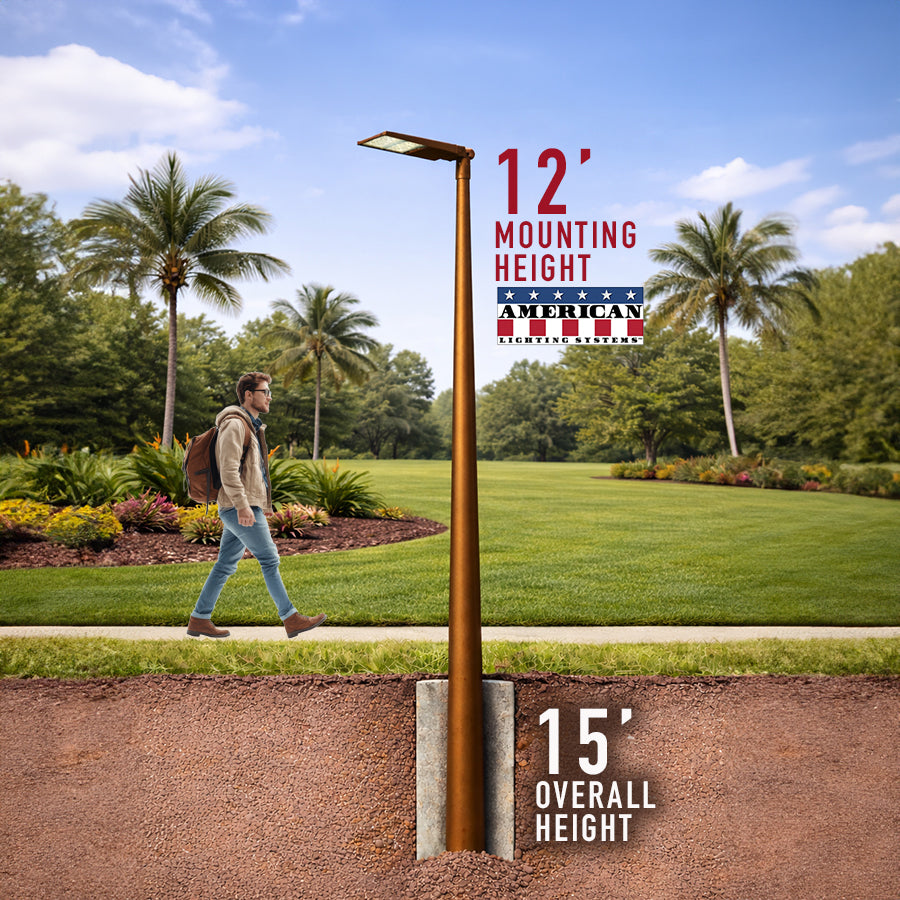 12' Mounting Height Round Tapered Direct Burial Fiberglass Commercial Light Pole