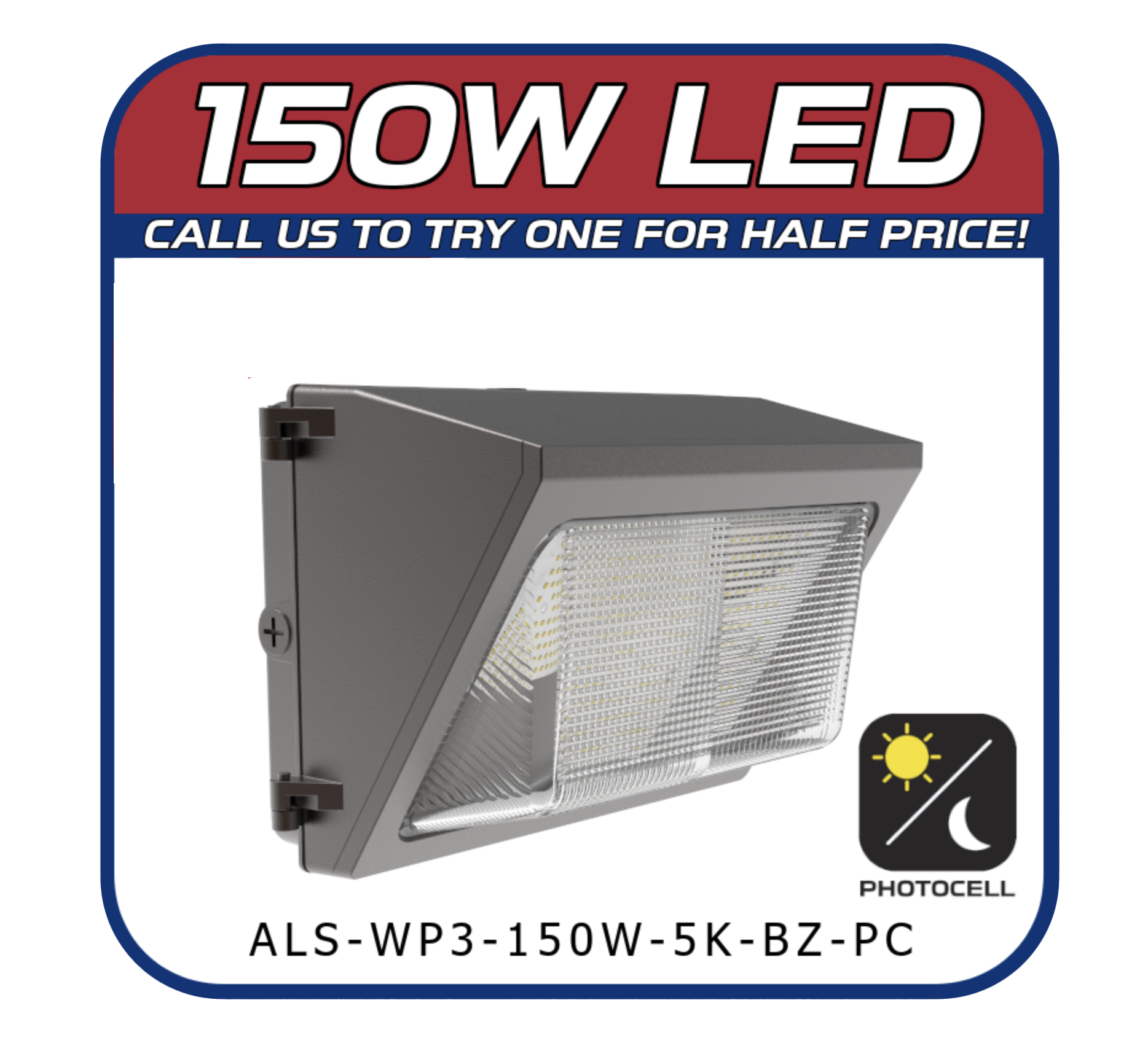 150W Wall Pack W/ Photocell 5000K