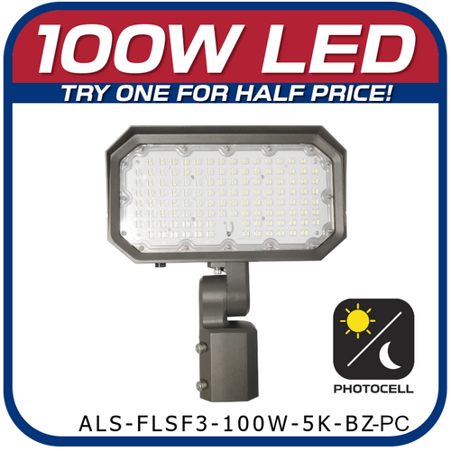 100W Slip-Fitter Floodlight with Photocell 5000K