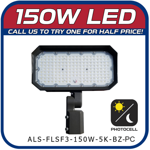 150W LED 3rd Generation 5000K Slip-Fitter Floodlight with Photocell