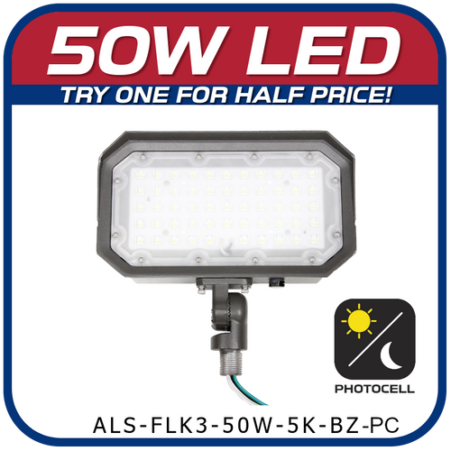 50W Knuckle Mount Floodlight with Photocell 5000K