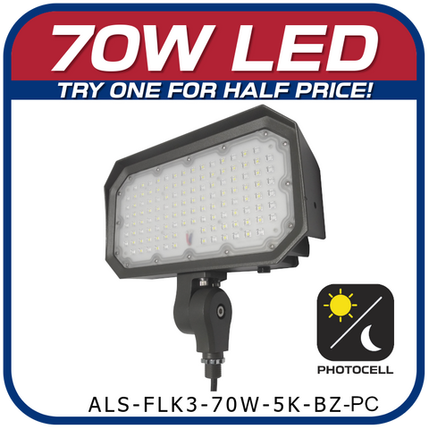 70W LED 3rd Generation 5000K Knuckle Mount Floodlight with Photocell