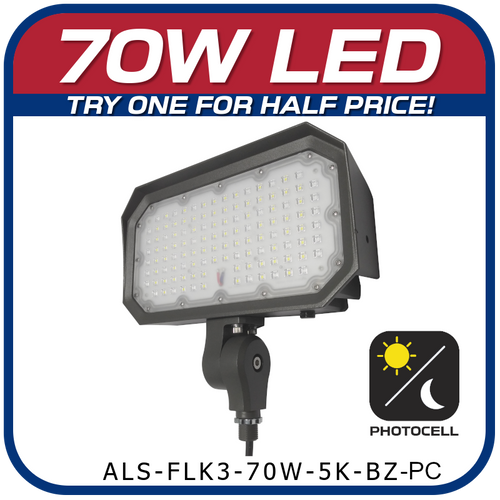 70W Knuckle Mount Floodlight with Photocell 5000K