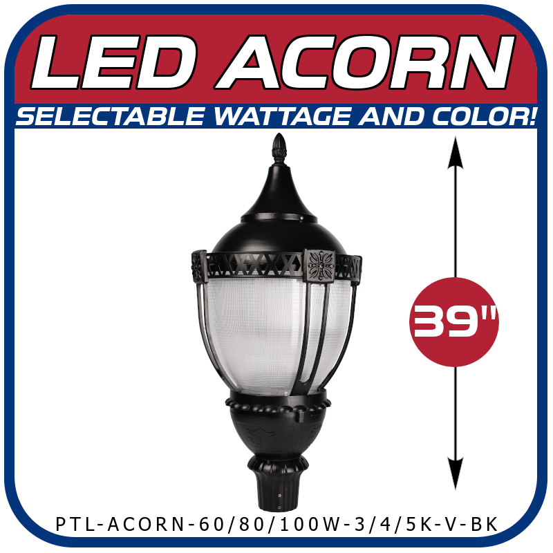 Wattage and Color Selectable Acorn LED Post Top Lantern