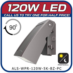 120W LED ARCHITECTURAL SERIES 90° ROATAING WALL PACK W/PHOTOCELL