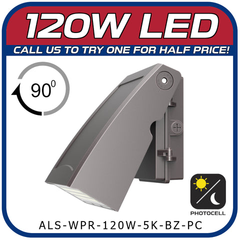 120W LED ARCHITECTURAL SERIES 90° ROATAING WALL PACK W/PHOTOCELL