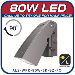 80W LED ARCHITECTURAL SERIES 90° ROATAING WALL PACK W/PHOTOCELL
